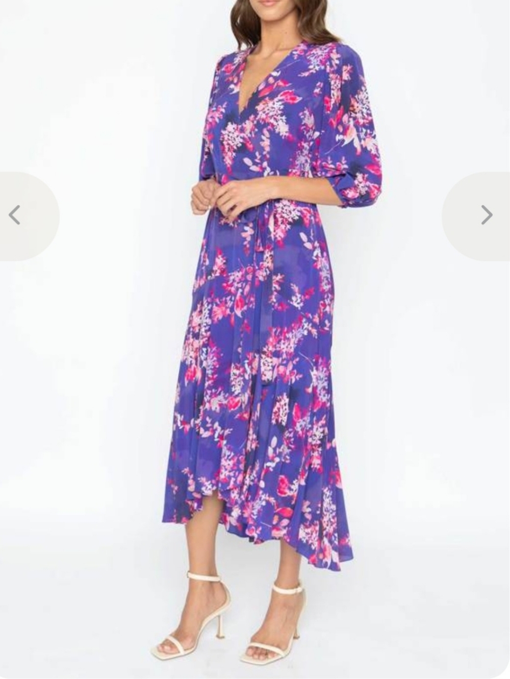CABALLERO Floral V-Neck Maxi Wrap Dress in Purple,Size L